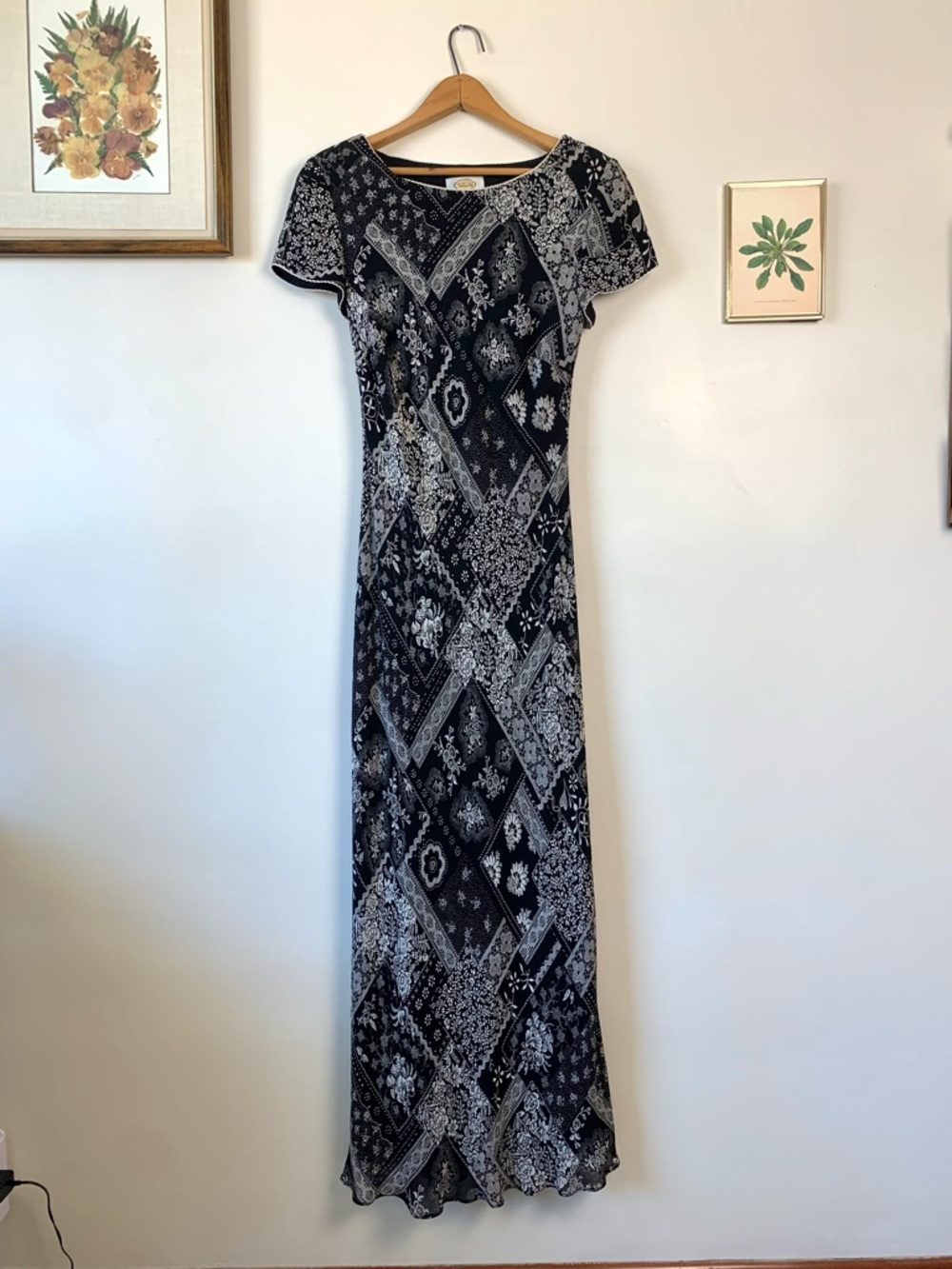 Vintage Talbots B&W Floral Frill Maxi Dress